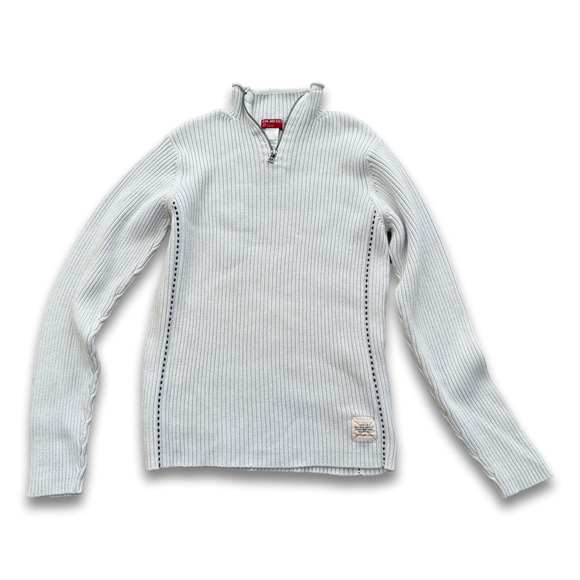 Small Guess Jeans Zip Up Neck Pullover Sweater Light Sky Blue 100% Cotton - Picture 1 of 11